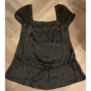 Y2K Express Design Studio Silk Puff Sleeve Top Womens XS Black Boho Fairycore